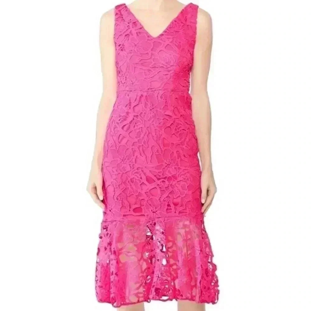 ALEXIA ADMOR MIDI PINK LACE FLORAL PEPLUM MERMAID DRESS PINK SIZE 4
